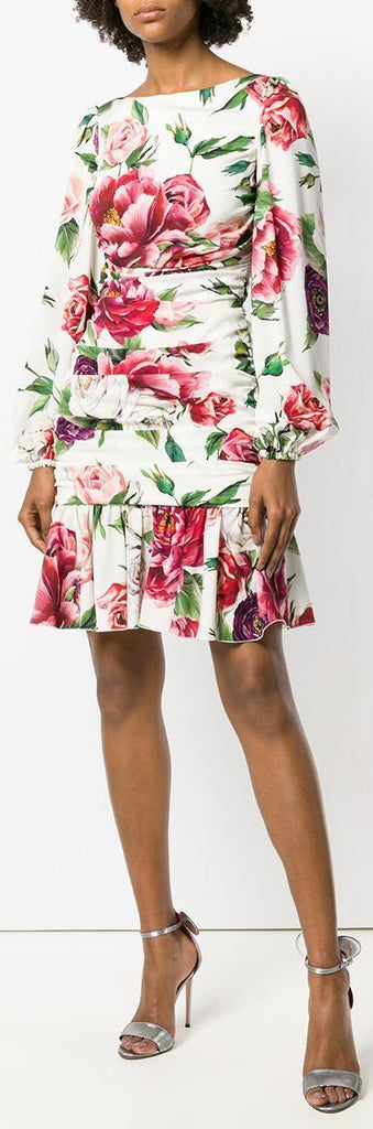 Peony Printed Ruched Waist Dress