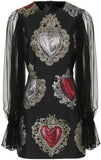Heart Jacquard Sheer-Sleeve Mini Dress