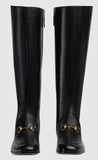 Horsebit Leather Knee Boots with Crystals