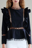 Ruffle Cut-Out Blouse - White or Black
