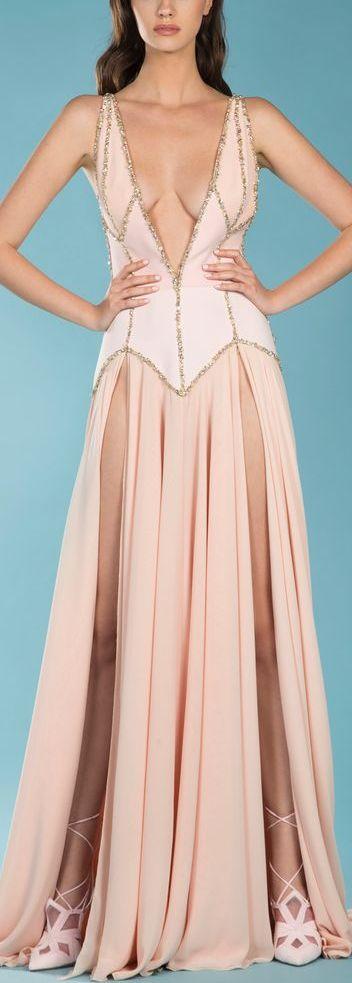 Low-Cut Beaded Stretch Mesh Gown