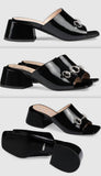Patent Leather Mid-Heel Slide