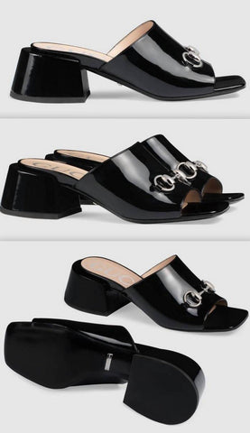 Patent Leather Mid-Heel Slide