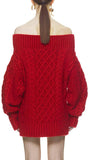 Off Shoulder Oversized Cable Knit Sweater