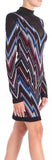 Black Chevron Pattern Mesh Panel Knit Mini Dress