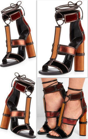 Patchwork Leather Cage Sandals-Multi - DESIGNER INSPIRED FASHIONS