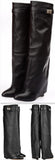 Shark Lock Wedge Knee Leather Boots in Grainy Black - DESIGNER INSPIRED FASHIONS