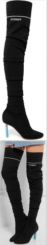 Sock Jersey Over-the-Knee Boots in Black - DESIGNER INSPIRED FASHIONS