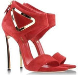 Red Suede Heeled Sandals - DESIGNER INSPIRED FASHIONS