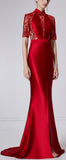 Red Sequin and Mesh Paneled Gown