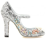 Silver Embellished Mary Jane Court Shoes - DESIGNER INSPIRED FASHIONS