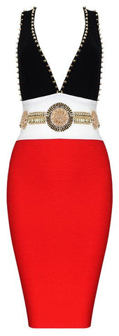 Embellished Color-Block Bandage Dress