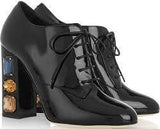 Crystal Embellished Patent Leather Ankle Boots
