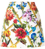Floral Print Brocade Mini Skirt