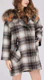 Fur-Trim Plaid Wool Coat, Natural