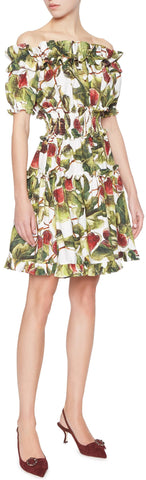 Off-The-Shoulder Printed Cotton-Poplin Mini Dress