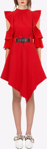 Asymmetrical Ruffle-Sleeve Dress