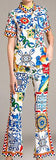 Tile Print Short-Sleeve Shirt and Flared-Leg Pant Set