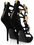 Star Embellished Black Sandals - DESIGNER INSPIRED FASHIONS