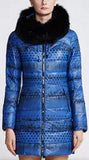 Printed Paneled Puffer Coat, Blue