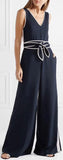 Belted Striped Stretch-Crepe Jumpsuit