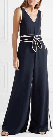 Belted Striped Stretch-Crepe Jumpsuit