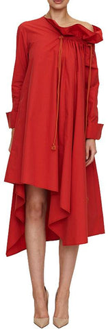 Asymmetric Ruffle-Neck Dress