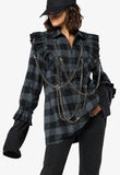 Tartan Chain Embellished Ruffle Shirt