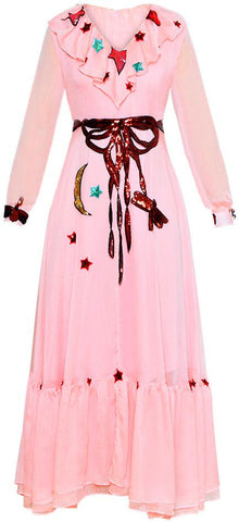 Pink Ruffle Embellished Gown