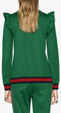 Embroidered Technical Jersey Jacket and Embroidered Wide Leg Jogging Pants, Green