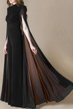Long-Tulle-Sleeve Jumpsuit, Black