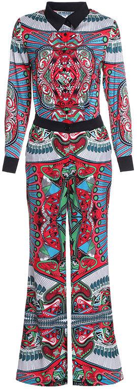 Technical Print Shirt and Flared Trouser Set