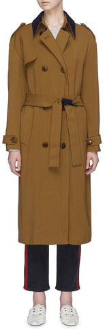 Contrast Collar Belted Trench Coat