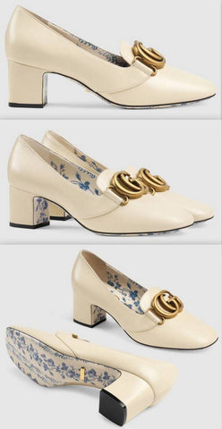 Leather Mid-Heel Pump with Double G
