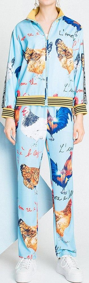 Rooster Printed Jacket and Elasticated Pant Set