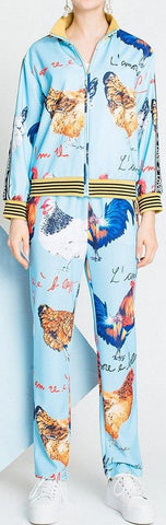 Rooster Printed Jacket and Elasticated Pant Set