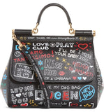 Medium Sicily Graffiti Print Leather Satchel