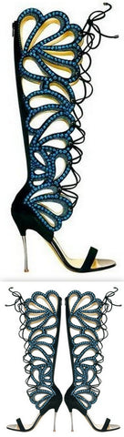 Studded Gladiator Sandals - Blue and Black, Pink, Black