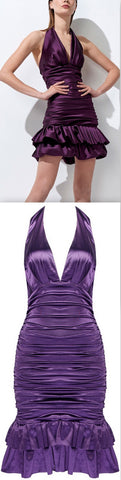 Gathered Halter Mini Dress, Purple