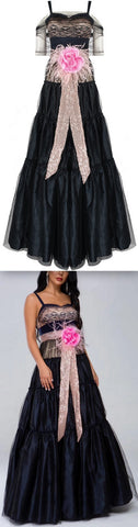 Netted Overlay A-Line Tulle Gown | DESIGNER INSPIRED FASHIONS