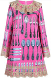 Utensil Print Lace-Trim Shift Dress