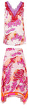 Lace Detail Floral Print Sleeveless Top and Fringed Floral Print Asymmetric Skirt