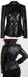 Black Faux-Leather Double-Breasted Blazer