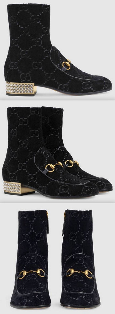 Horsebit GG Velvet Boot with Crystals