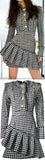 Ruffled Houndstooth Pattern Mini Dress