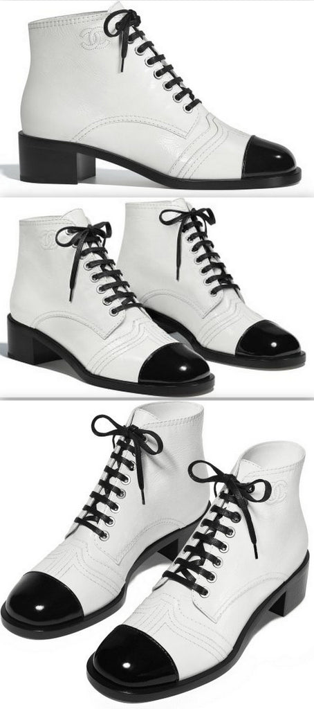 Lace-up White and Black Leather Booties