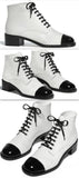 Lace-up White and Black Leather Booties