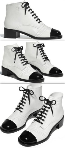 Lace-up White and Black Leather Booties
