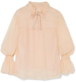 Shirred Silk-Georgette Blouse - Yellow, Pink/Nude, Black, White
