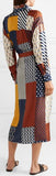 'Bianca' Patchwork Printed Silk-Twill Midi Dress
